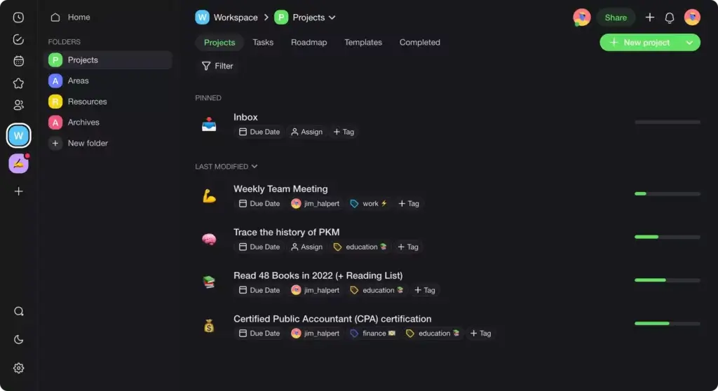 A Building a Second Brain workflow in Taskade.