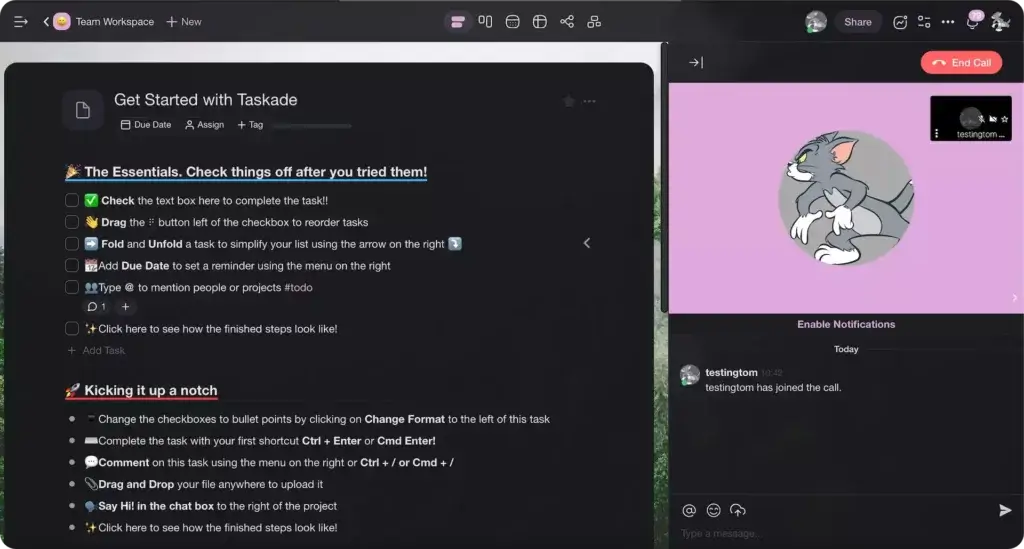 Video conferencing in Taskade.