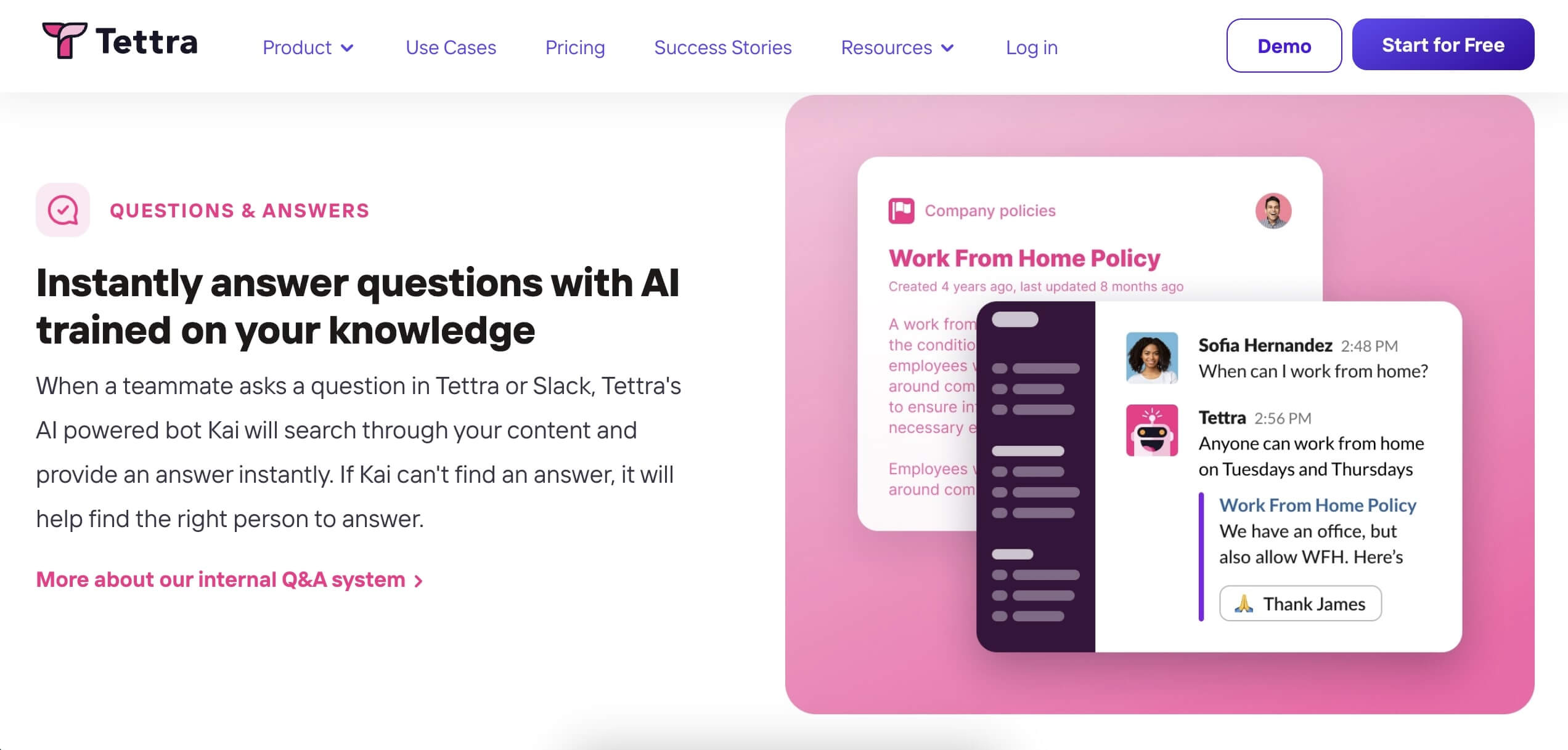 Tettra user interface.