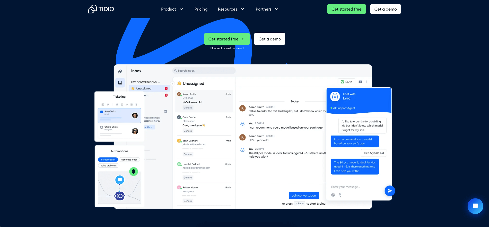 Tidio user interface.