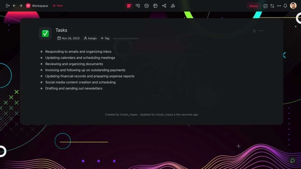A to-do list in Taskade.