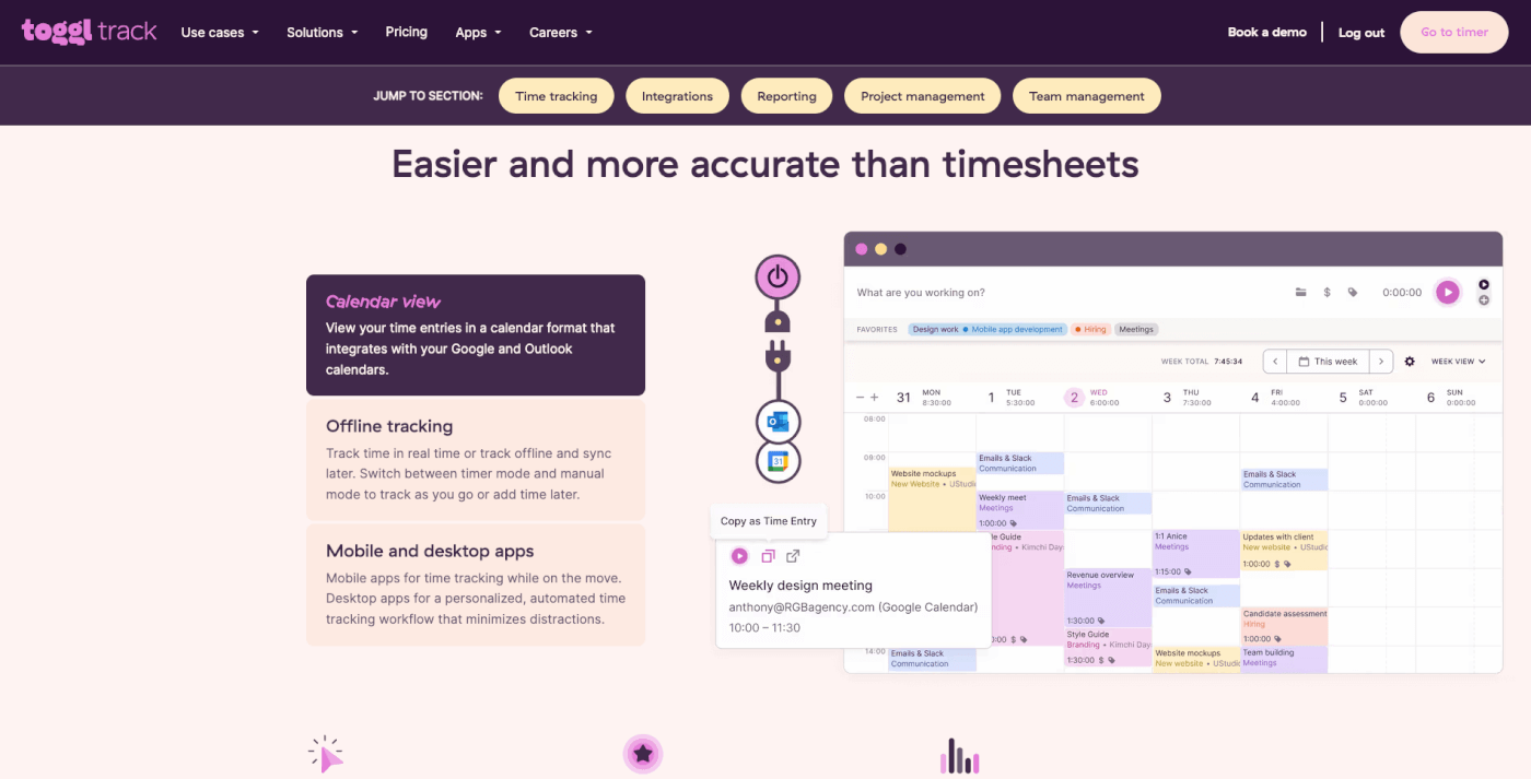 Toggl Track user interface.