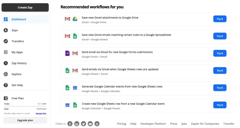 Zapier user interface in 2022.