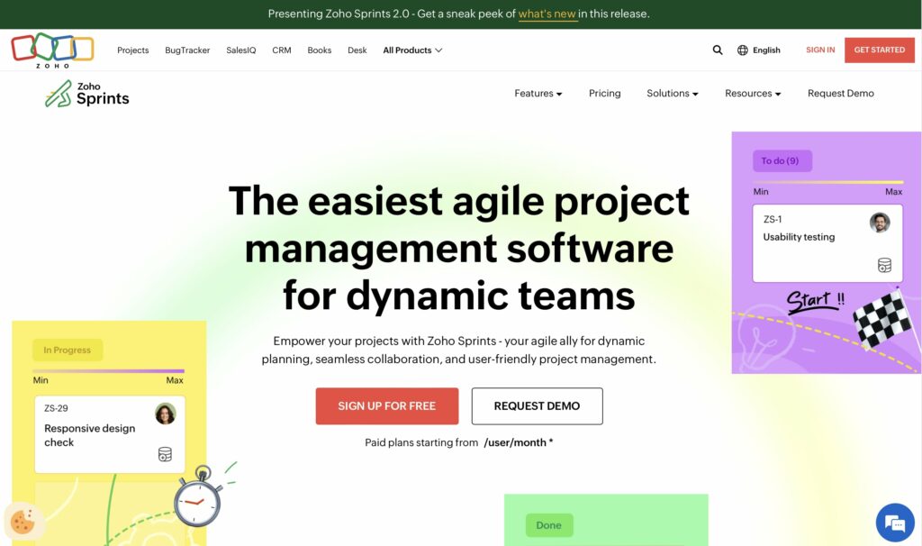 Zoho Sprints user interface.