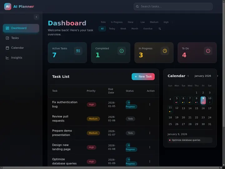 AI productivity planner — Taskade Genesis App Kit screenshot