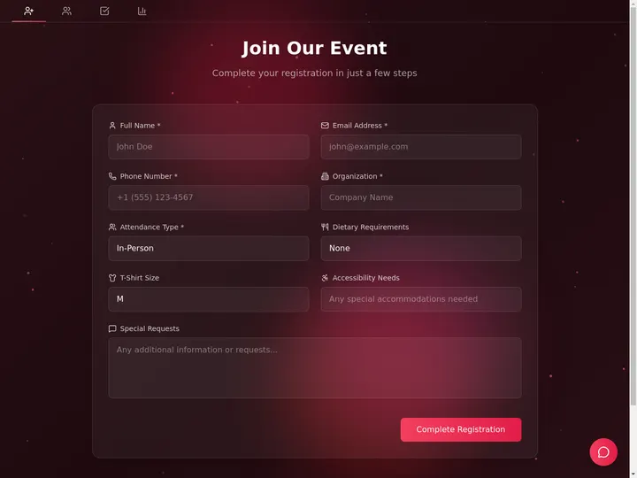 Clone a live Taskade Genesis event portal and run registration, schedule, and attendees in one app