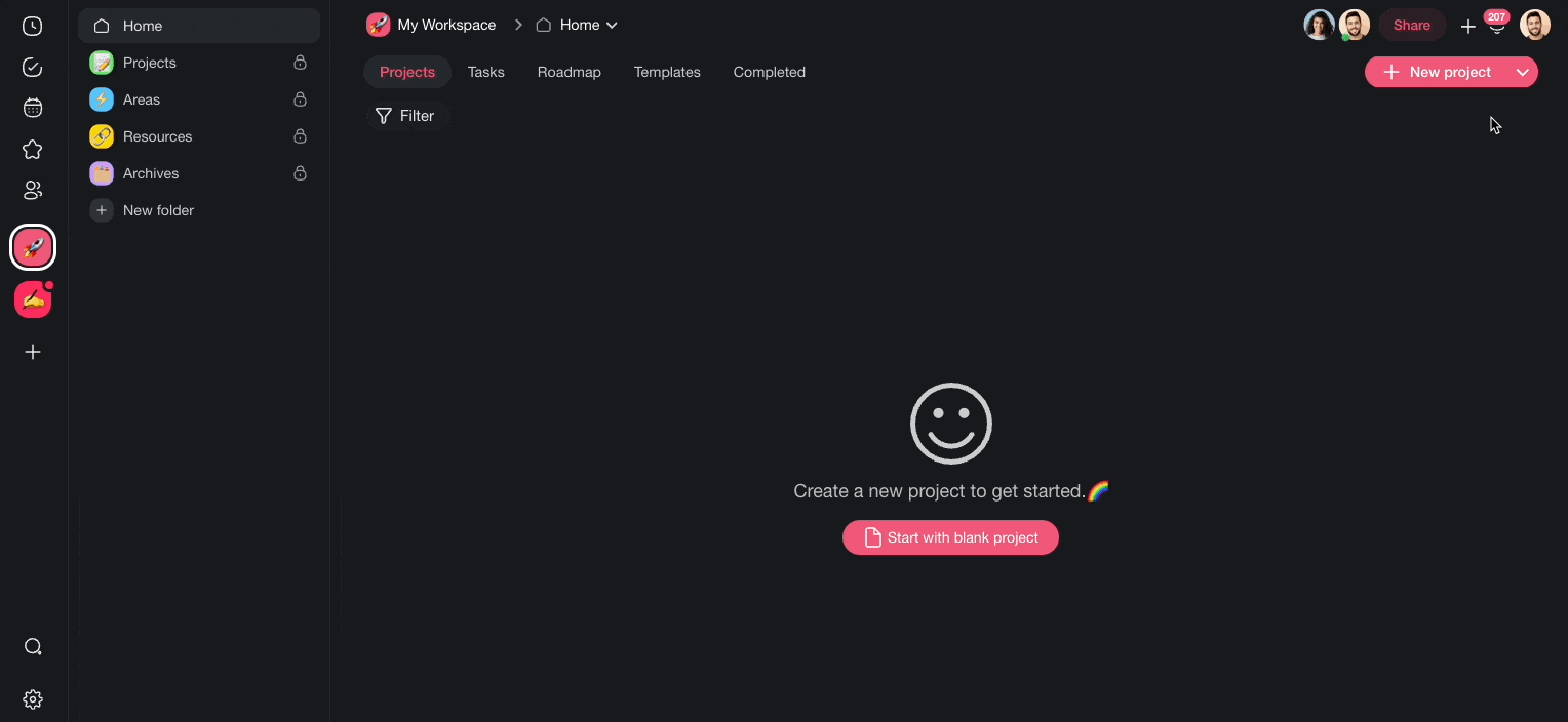 Dragging Markdown files into the Import with AI tab to create a project