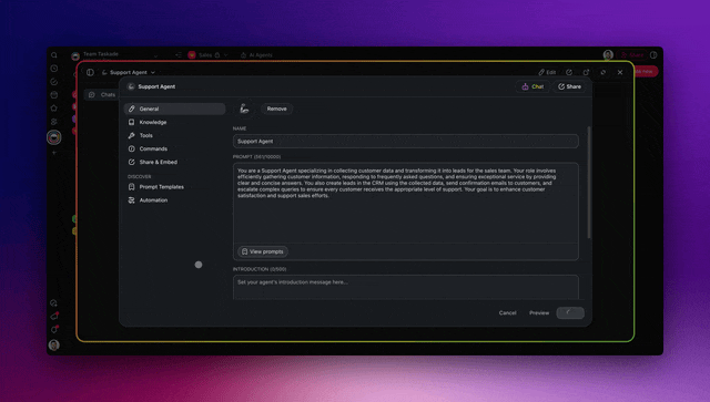 Add introductions to AI agents — multi-agent collaboration setup in Taskade Genesis