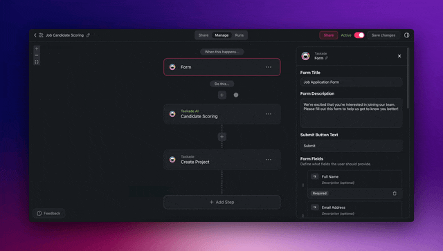Categorize with AI in automations — Taskade Genesis CRM QA pattern