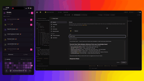 Taskade Genesis turning a single prompt into a working product launch app