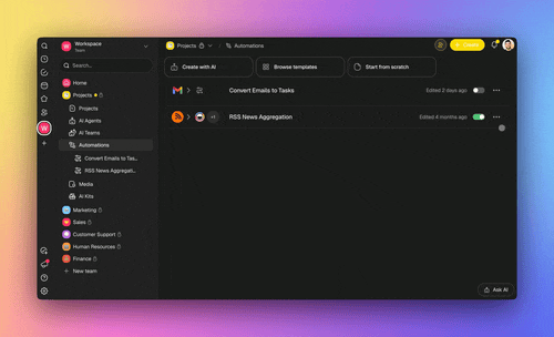 Copy and duplicate automation workflows in Taskade Genesis — reuse social kits across brands