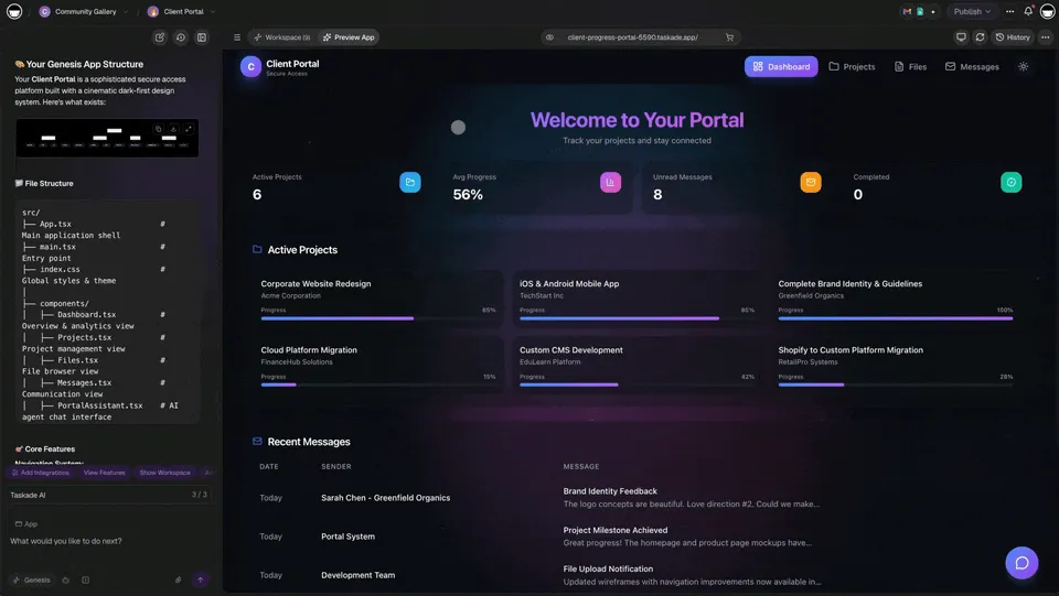 Workspace DNA integrations in Taskade Genesis — 100+ apps connecting the three layers to the outside world